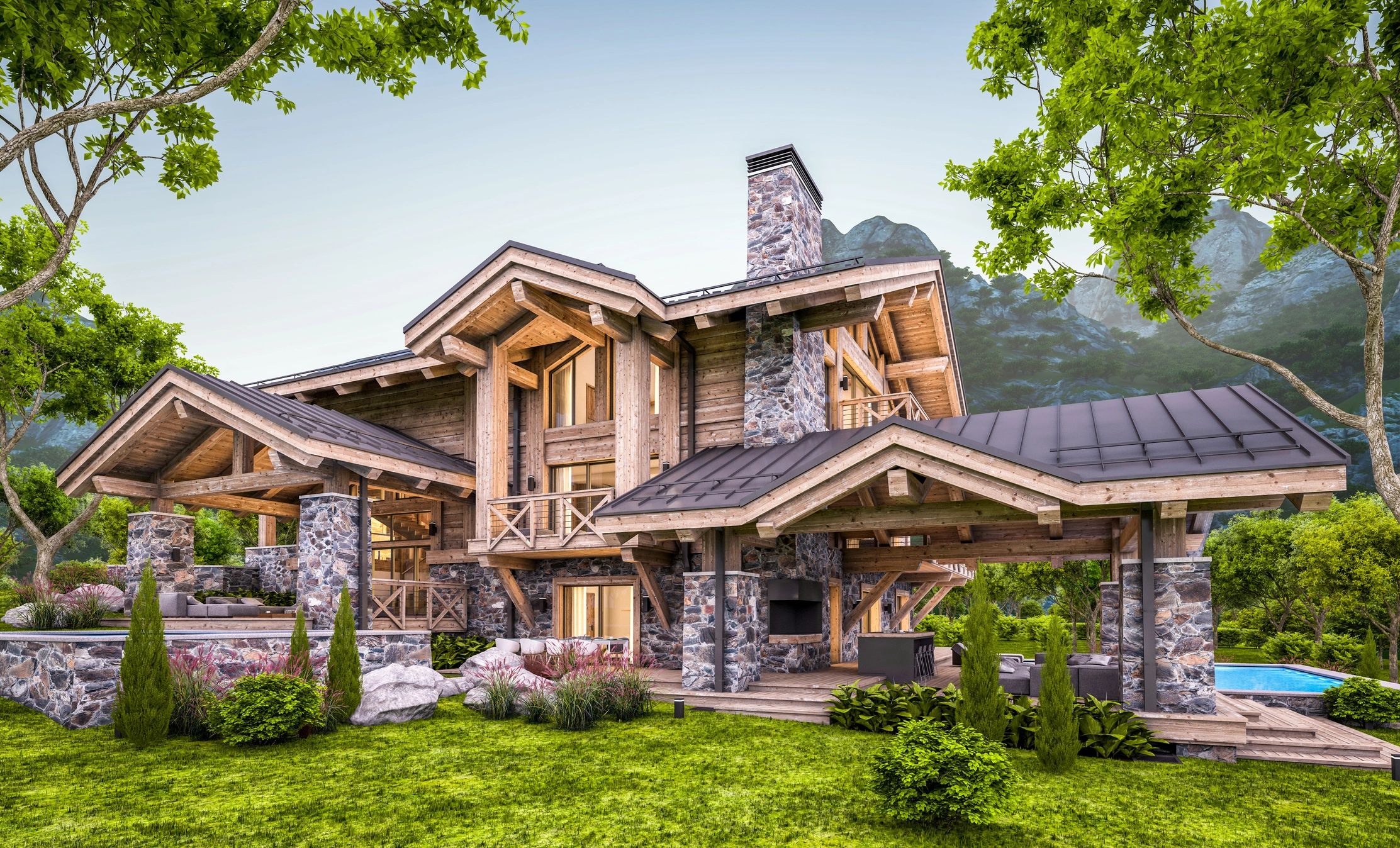 Custom deck with outdoor seating and lighting